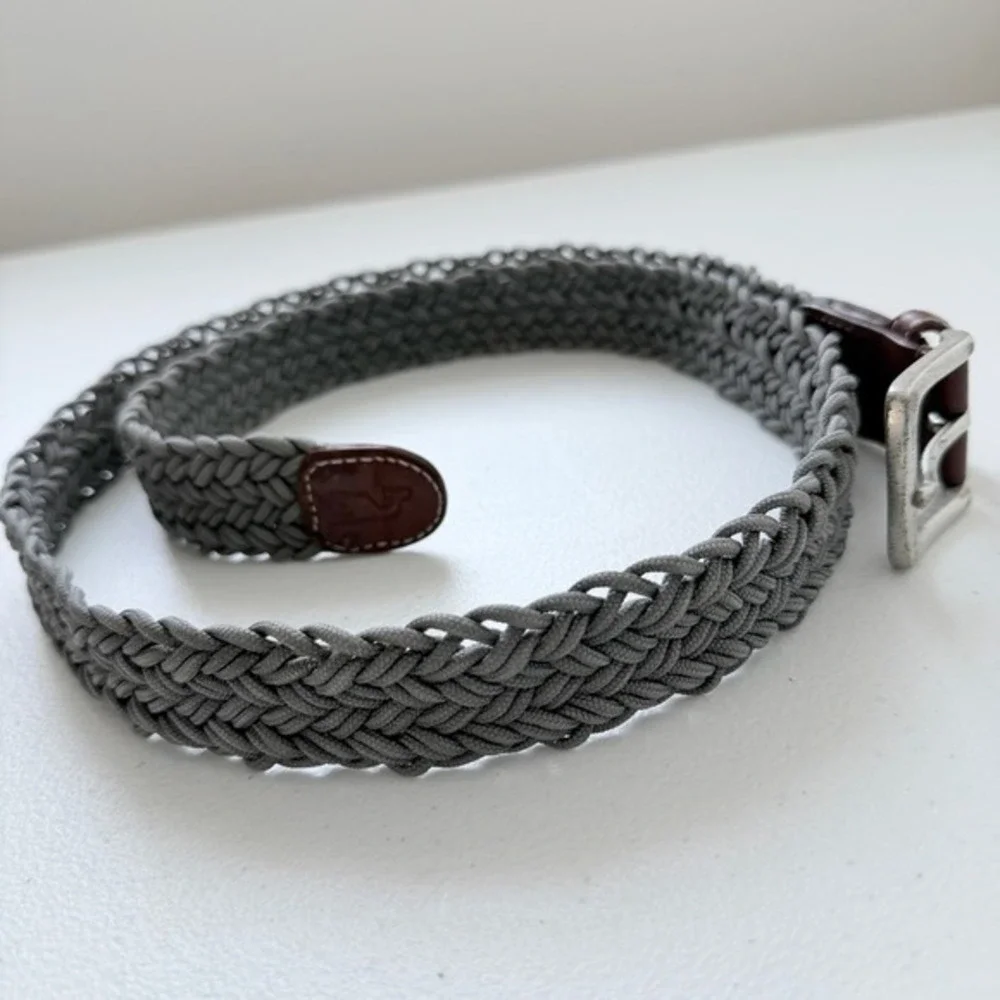 Vineyard Vines Men's Gray Stretch Braided Belt Leather Trim Approx 42